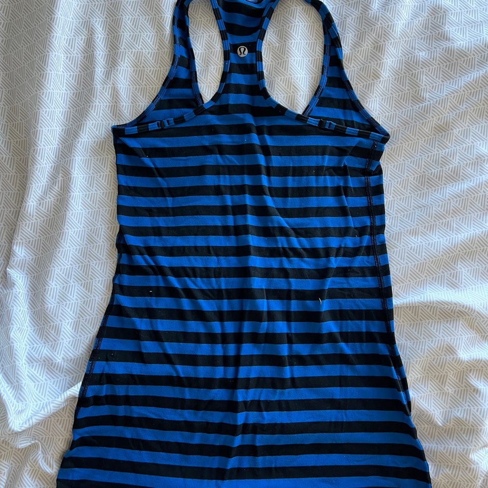 Lululemon Athletica Blue and Black Striped Tank Top